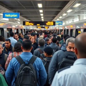 Busiest day at MARTA station with many passengers and safety personnel