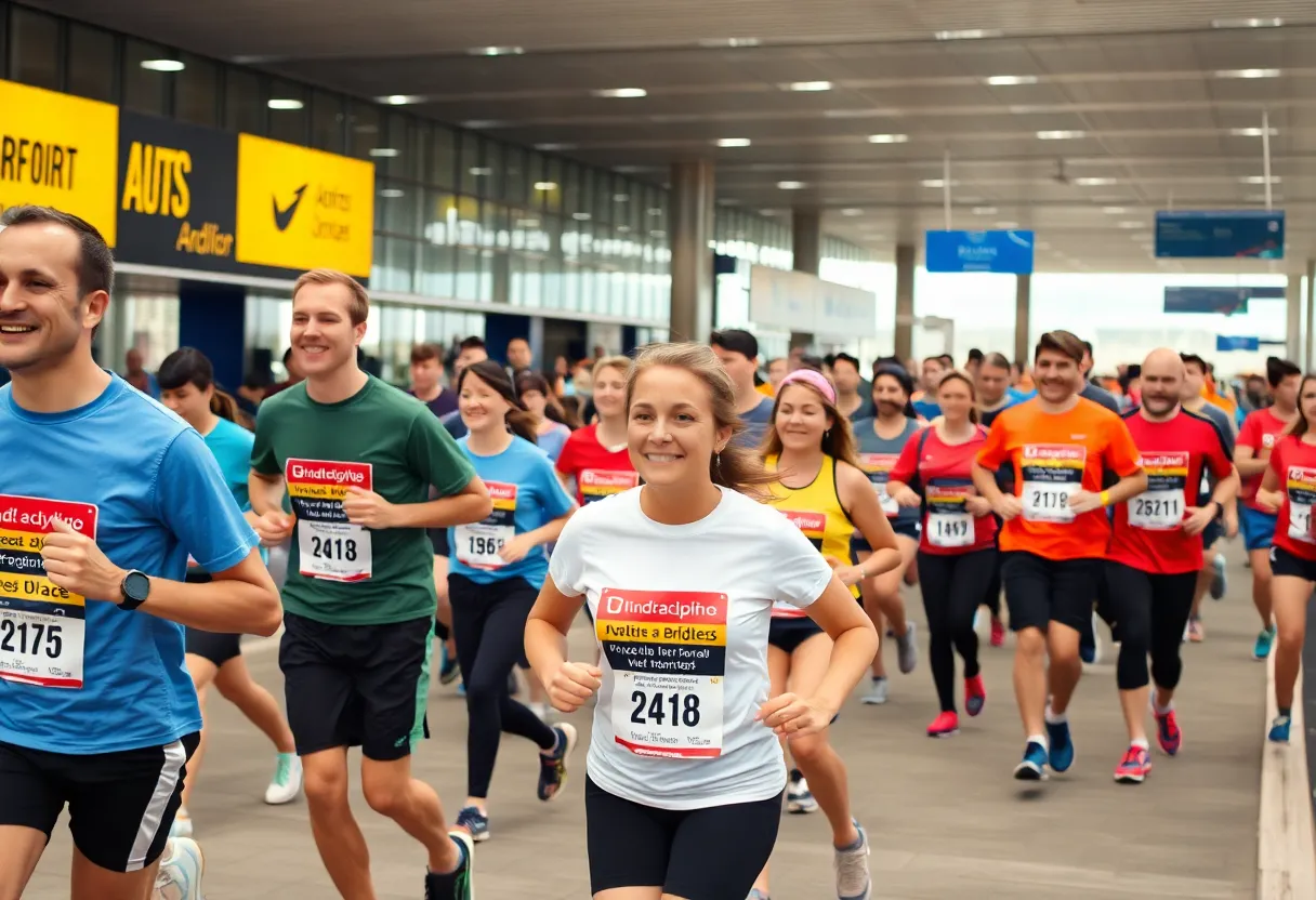 Participants running at the Mayor's 5K on the Tarmac event at Hartsfield-Jackson Atlanta International Airport.