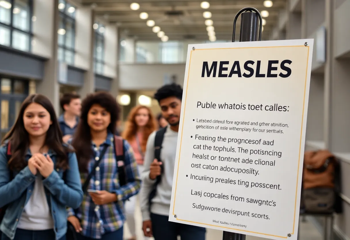 Public health warning about measles at a university