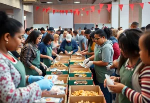 Volunteers packing shelf-stable meals at the Million Meal Pack event in Atlanta.