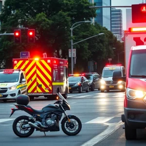 Scene of a motorcycle accident in Atlanta with emergency response