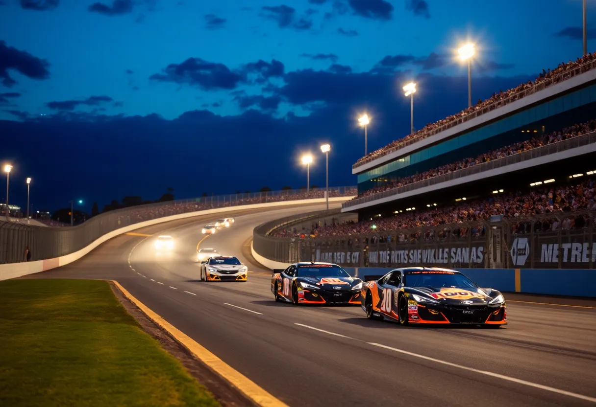 NASCAR cars racing at EchoPark Speedway