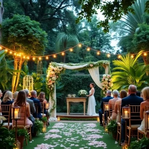 Beautiful outdoor wedding venue in Atlanta with lush greenery and floral decorations