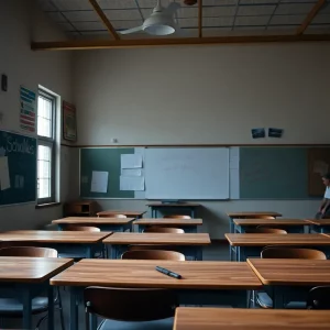 Classroom scenery highlighting a serious atmosphere