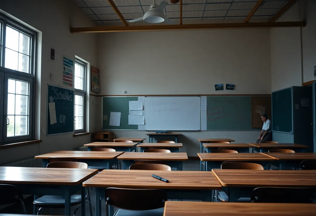 Classroom scenery highlighting a serious atmosphere