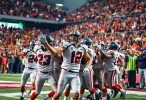 Carolina Panthers players celebrating a touchdown during the game against Atlanta Falcons.