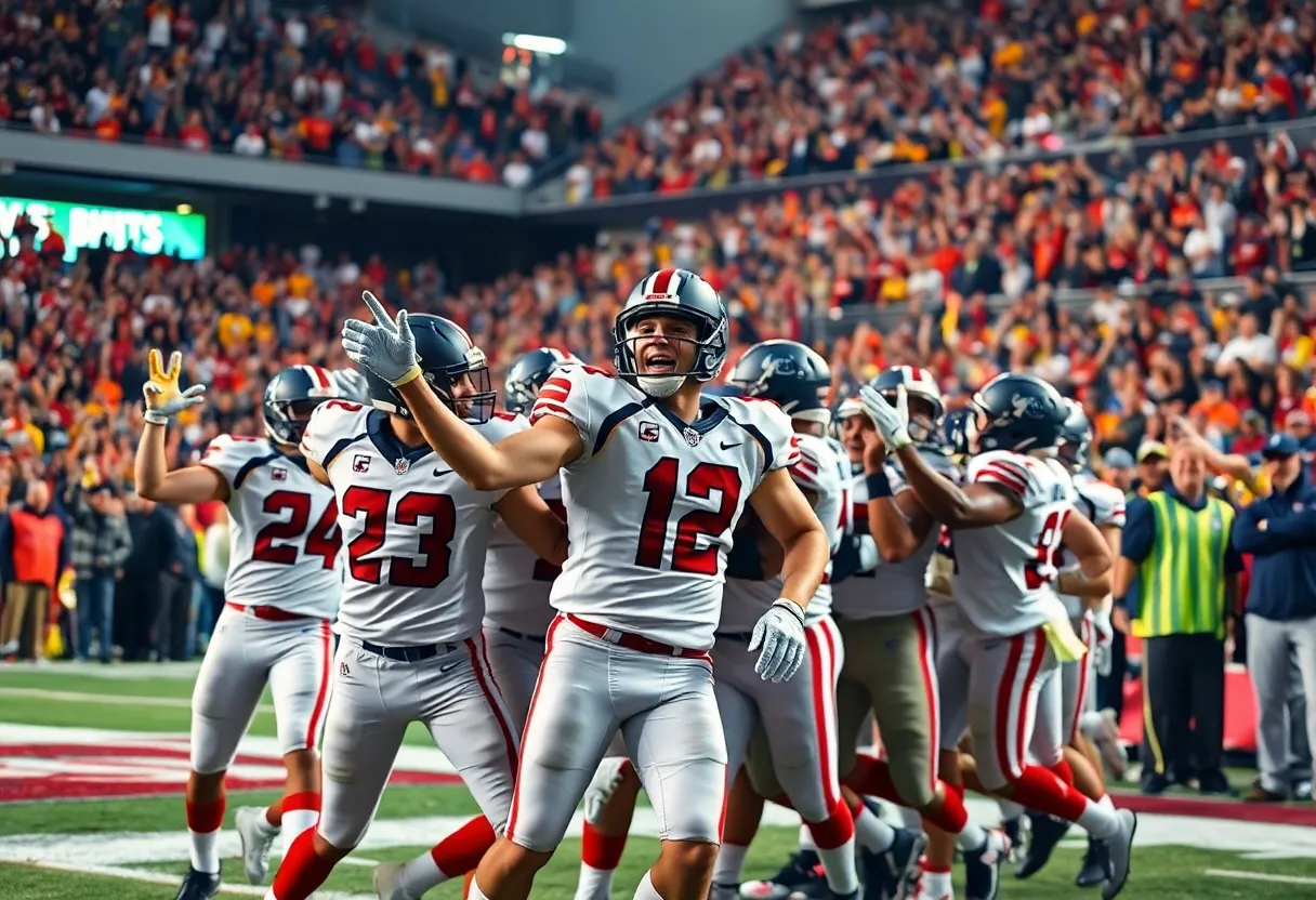 Carolina Panthers players celebrating a touchdown during the game against Atlanta Falcons.