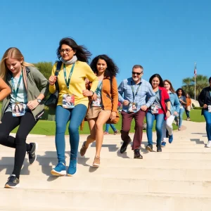 Participants climbing stairs at the Patriot Day Memorial Climb