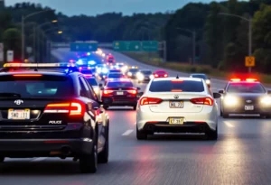 A police vehicle in pursuit on the highway