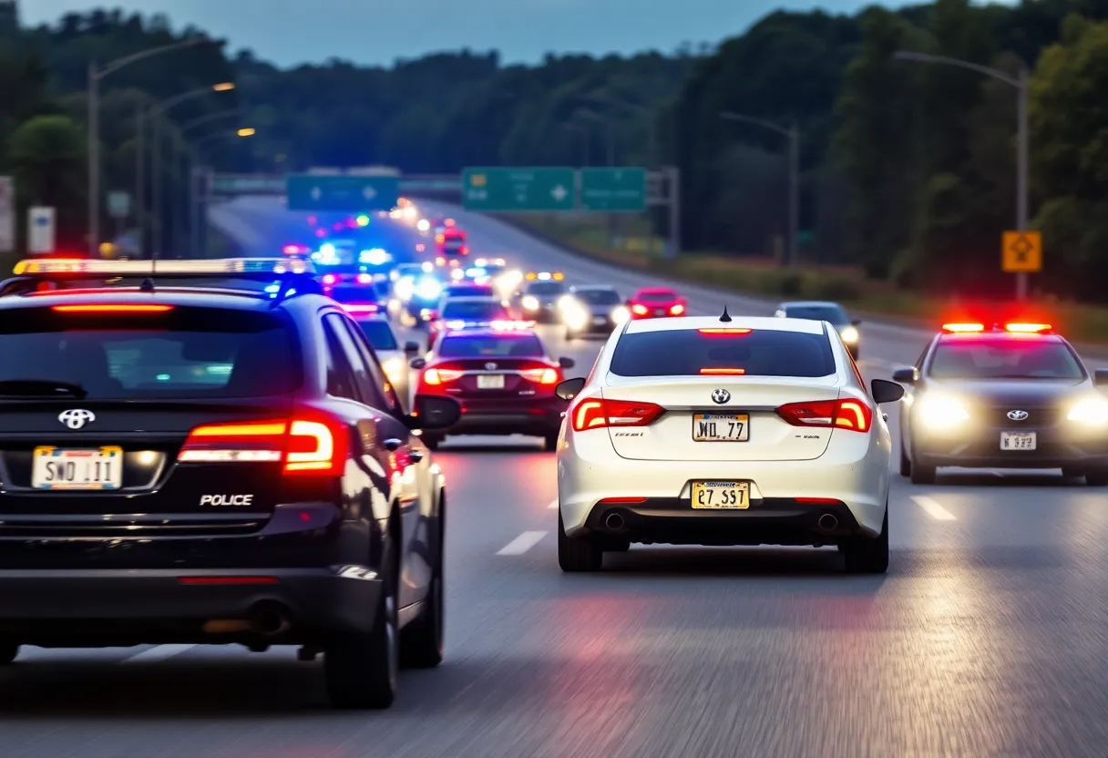 A police vehicle in pursuit on the highway