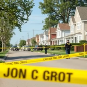 Law enforcement officers in a suburban neighborhood after a stabbing incident.