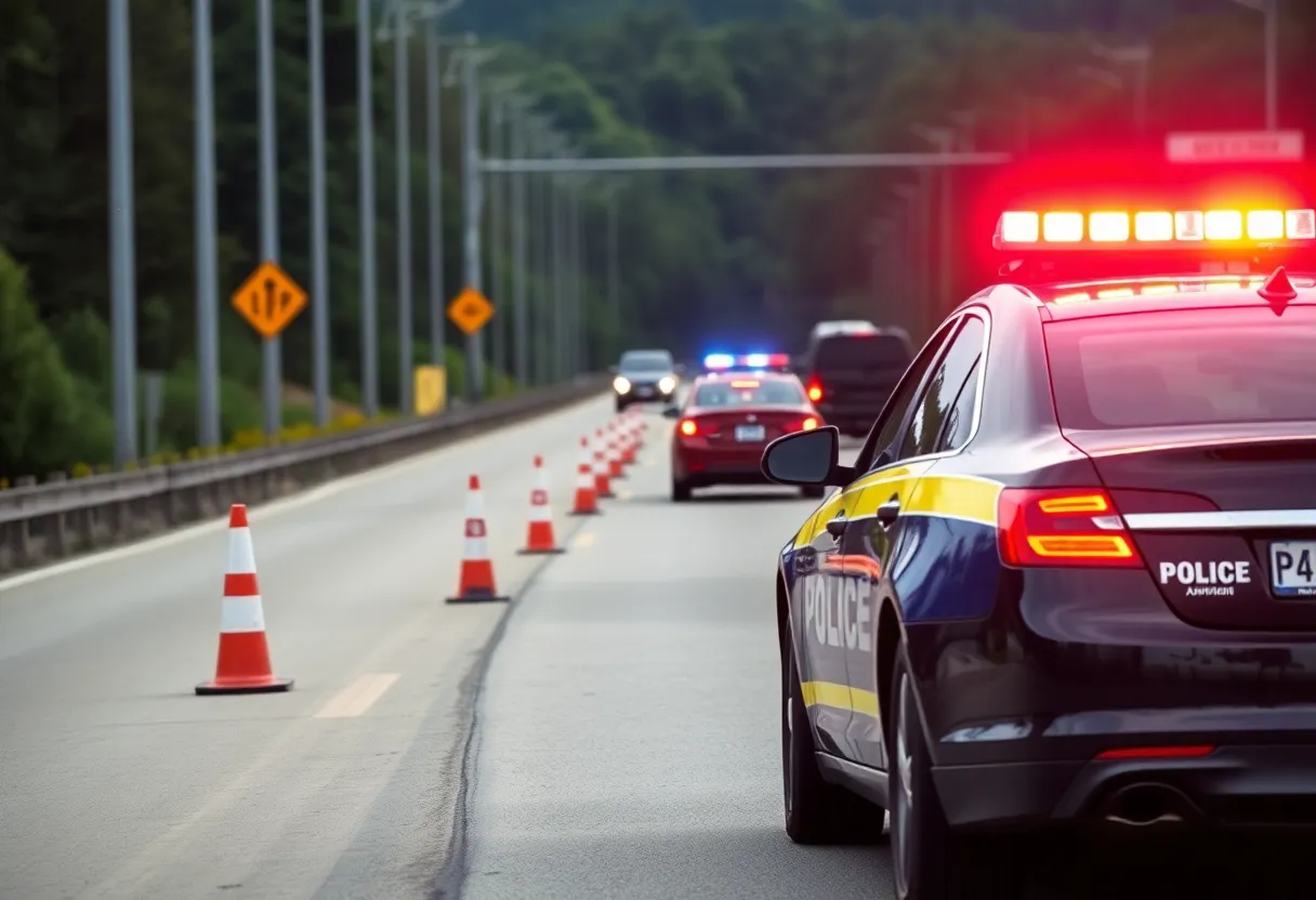 Police car responding to an accident on Interstate 20