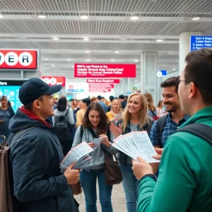 Travelers purchasing Powerball lottery tickets at Atlanta airport