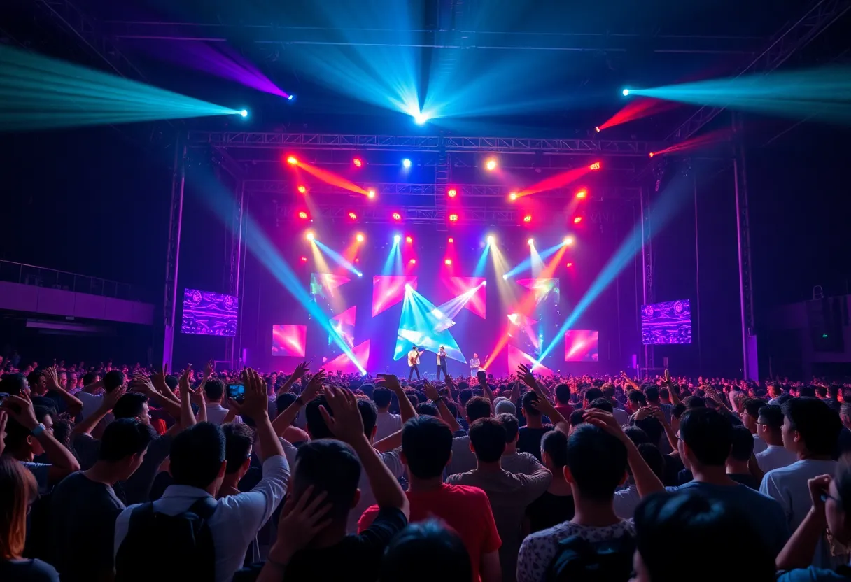Audience at RAIN's K-Pop concert with colorful lights