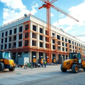 Construction of Rivian electric vehicle factory in Covington, Georgia