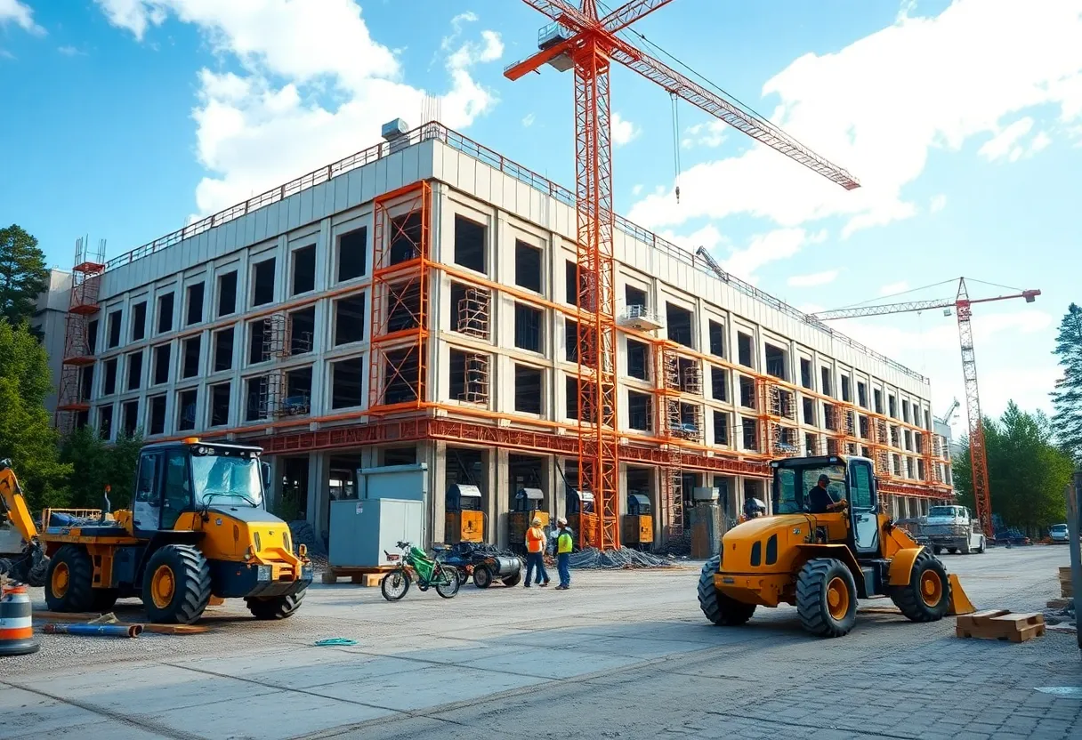 Construction of Rivian electric vehicle factory in Covington, Georgia