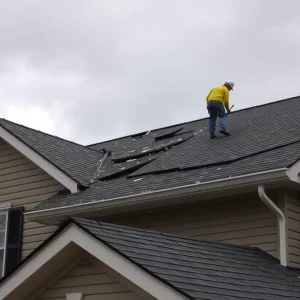 Contractor inspecting a damaged roof in Atlanta