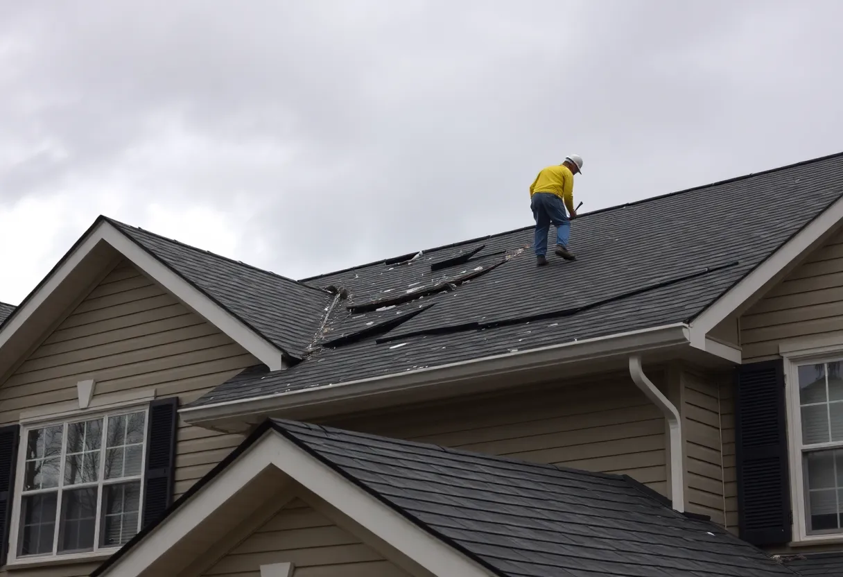 Contractor inspecting a damaged roof in Atlanta