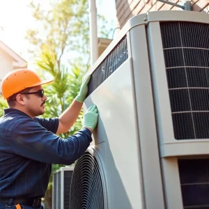 Technician repairing an air conditioning unit in Atlanta