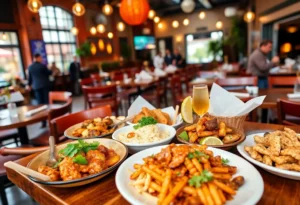 A beautifully arranged plate featuring traditional dishes from Savannah's restaurants