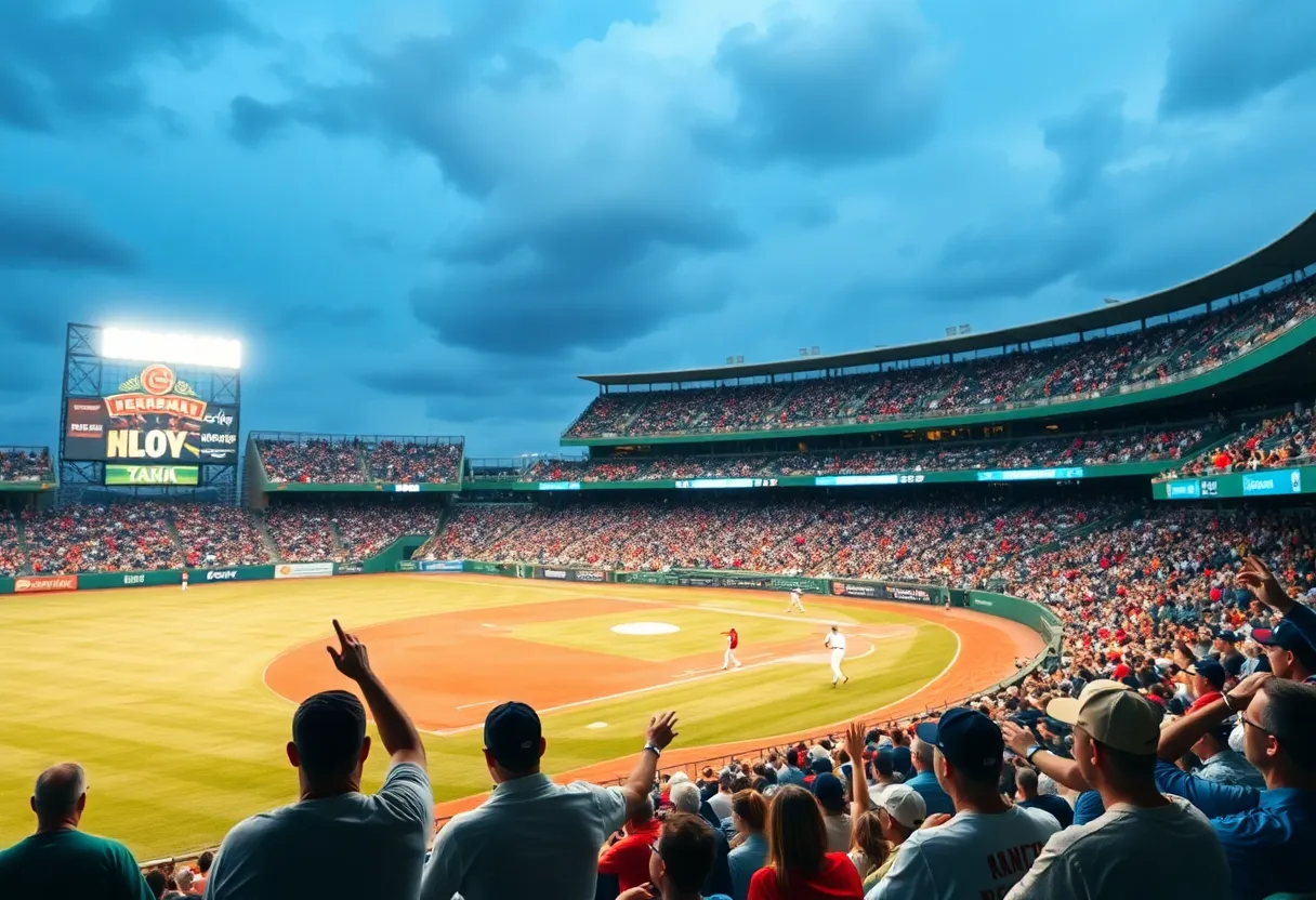 Fans celebrating at a Seattle Mariners baseball game.