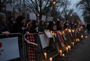 A somber protest scene honoring Secoriea Turner.