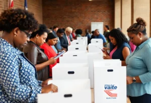 Voters at the polling station during Senate District 21 election