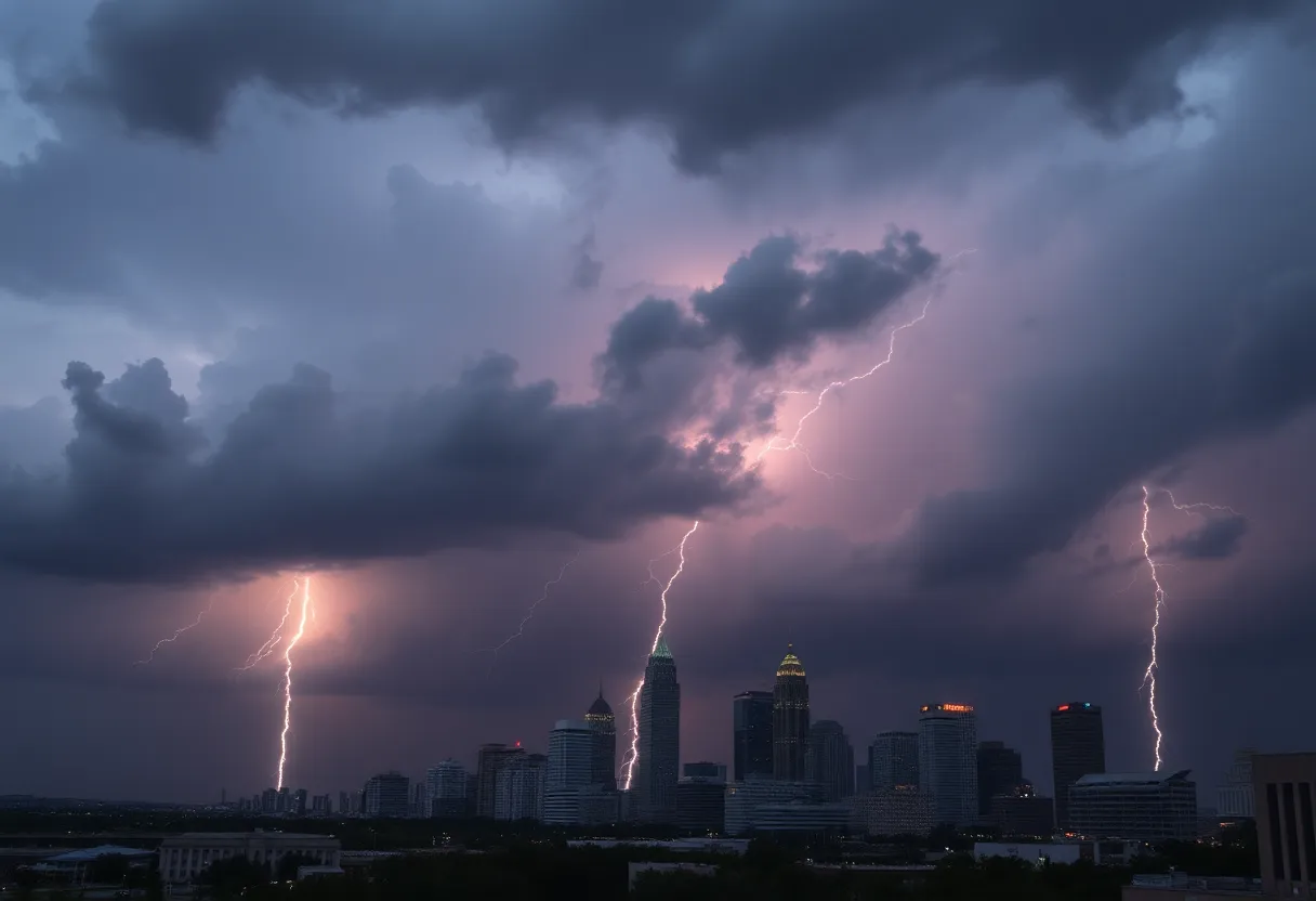 Severe thunderstorms impacting Atlanta skyline