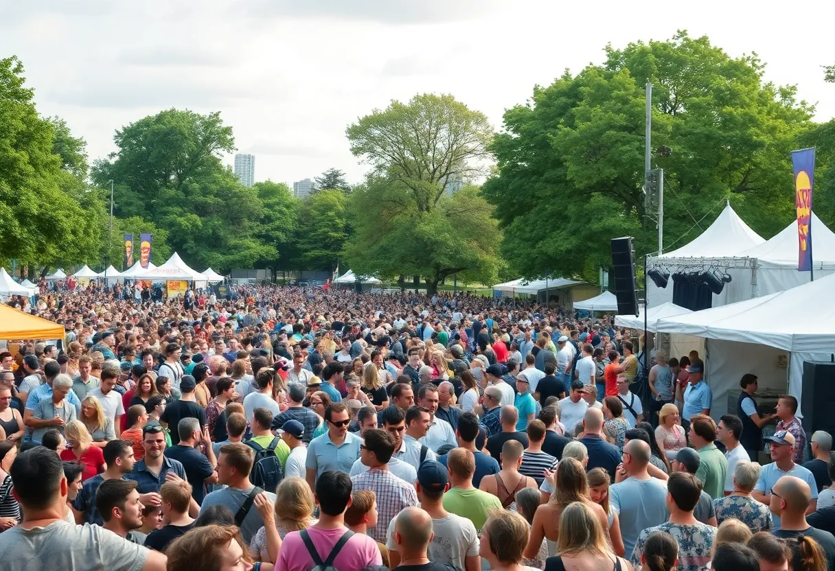 A vibrant crowd enjoying the Shaky Knees Music Festival in Piedmont Park.
