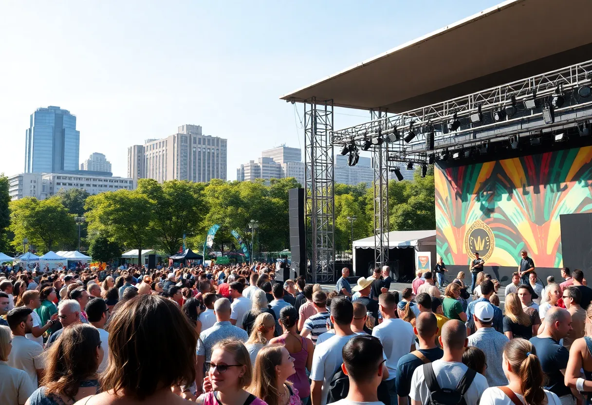 Crowd enjoying live music at the Shaky Knees Music Festival in Piedmont Park, Atlanta.