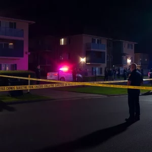 Police cordon at night outside Capitol Vanira Apartments