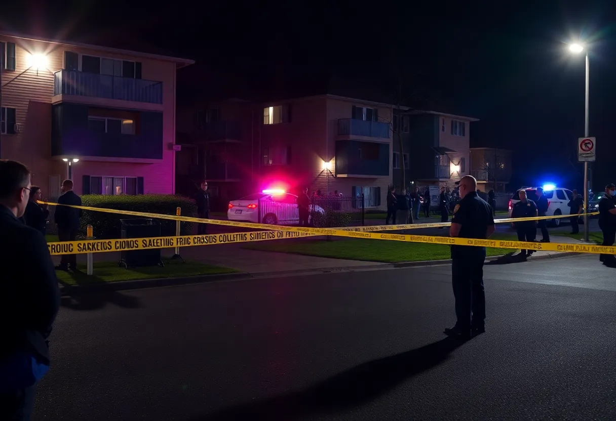 Police cordon at night outside Capitol Vanira Apartments