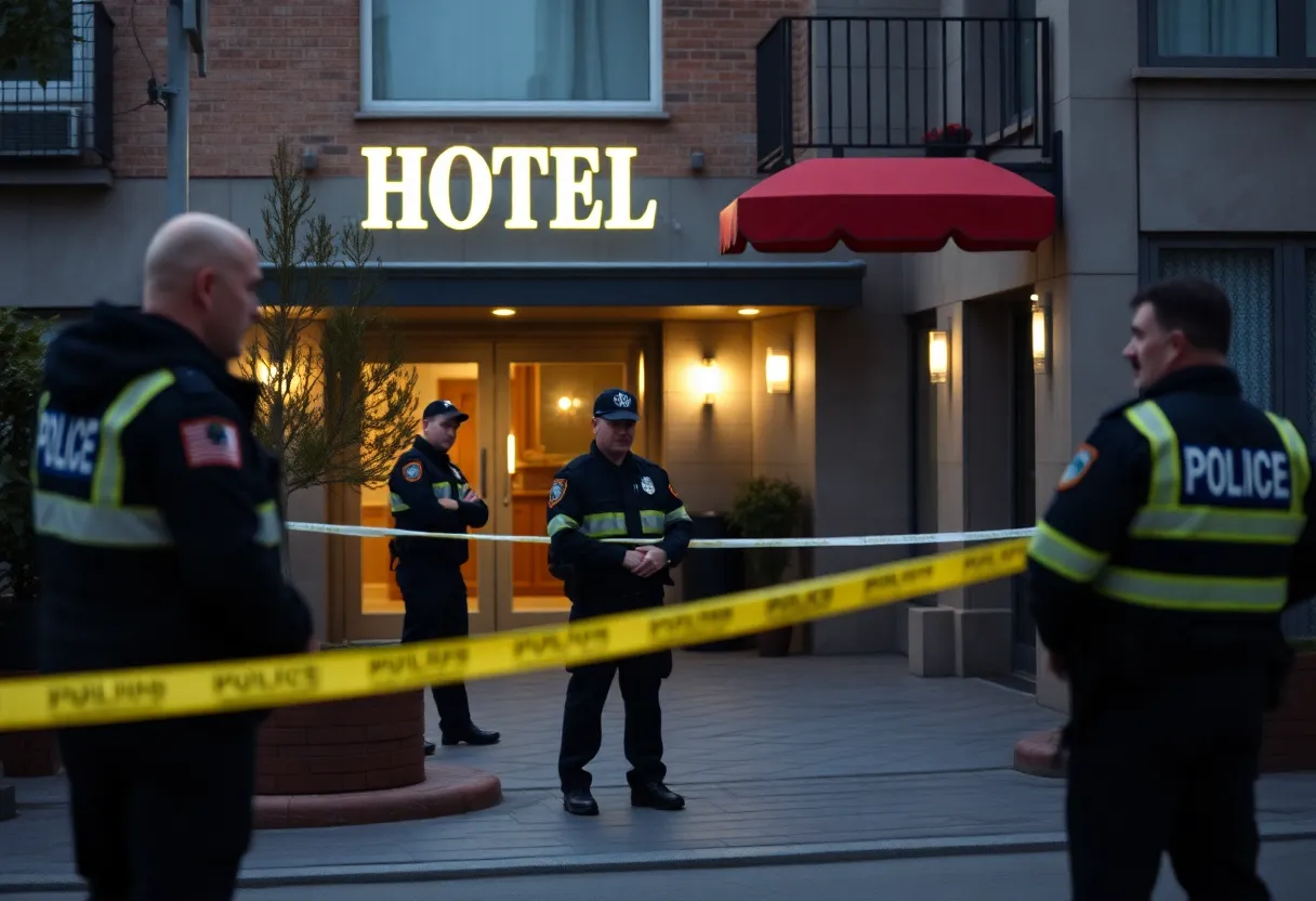 Police investigation scene outside Budgetel Inns and Suites in Smyrna