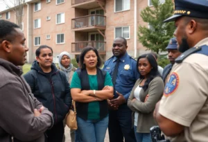 Community members expressing concerns after a double shooting at Gardens at Camp Creek apartments in South Fulton.