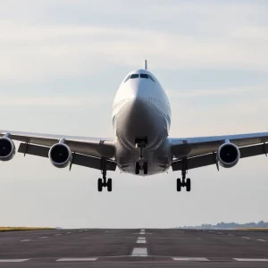 Boeing 747-8i charter plane at the airport for South Korean workers' repatriation
