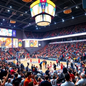 Action shot from the WNBA game between the Sparks and Dream