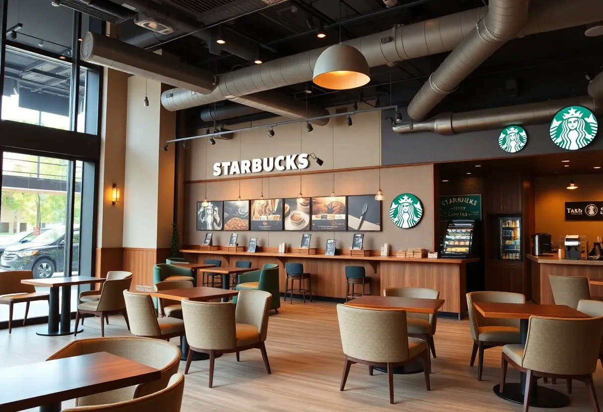 Interior view of a Starbucks coffee shop