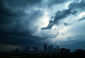 Storm clouds over the Atlanta skyline