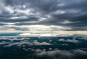 Storm clouds and fog over Georgia landscape