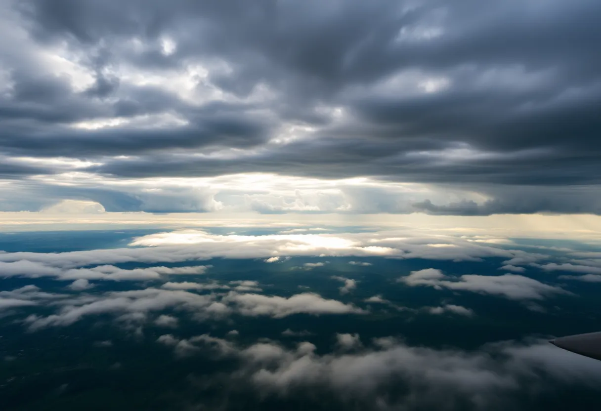 Storm clouds and fog over Georgia landscape
