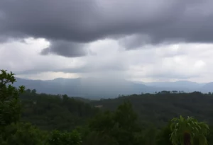 Dark clouds and rain over North Georgia landscape