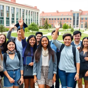 Group of college students celebrating their new scholarship