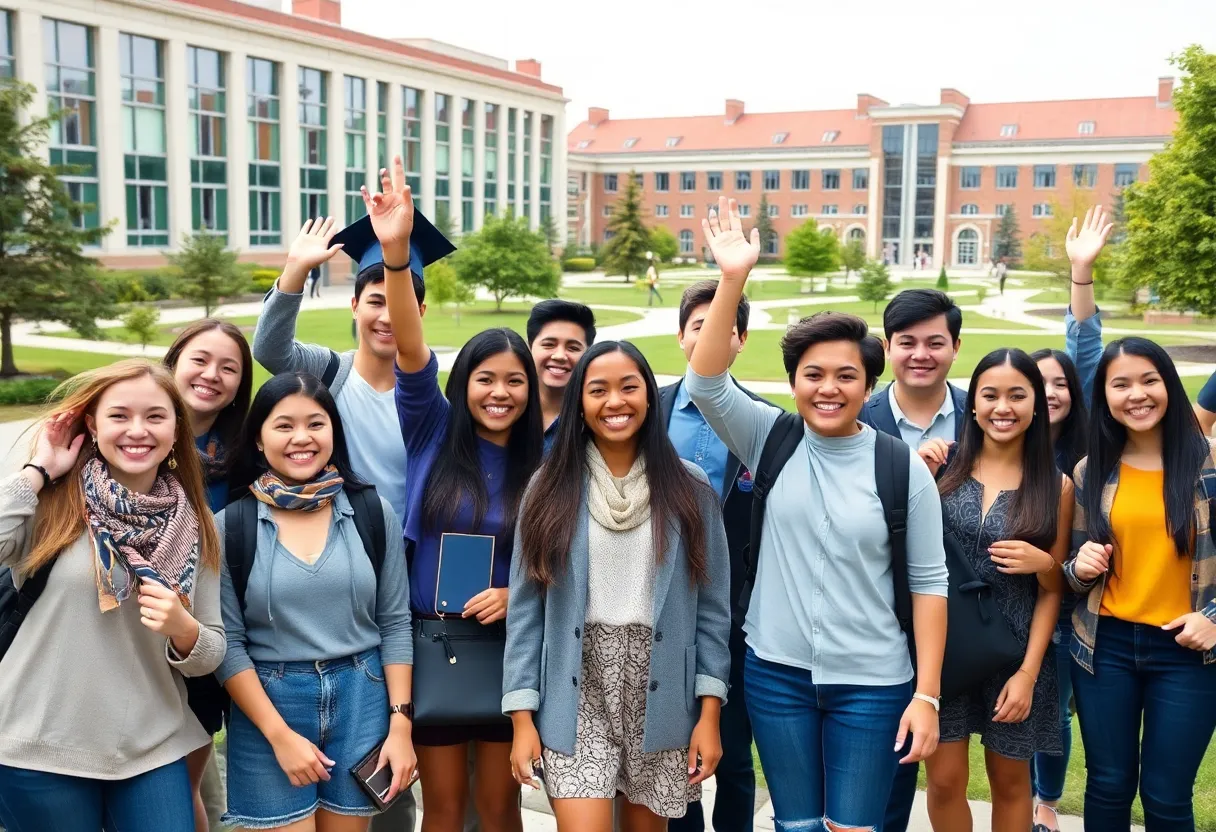 Group of college students celebrating their new scholarship
