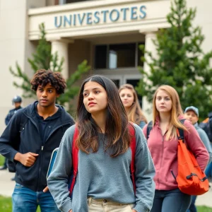 Students expressing concern during an active shooter hoax at a university.