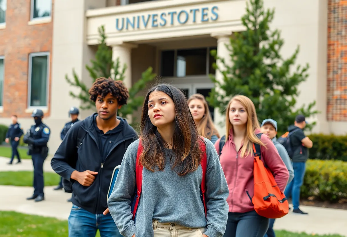 Students expressing concern during an active shooter hoax at a university.