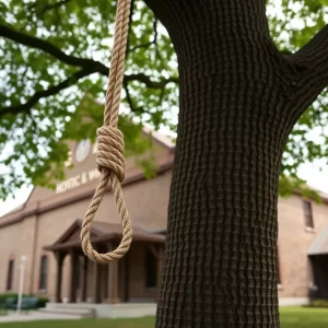 Suspicious rope hanging from a tree outside APEX Museum