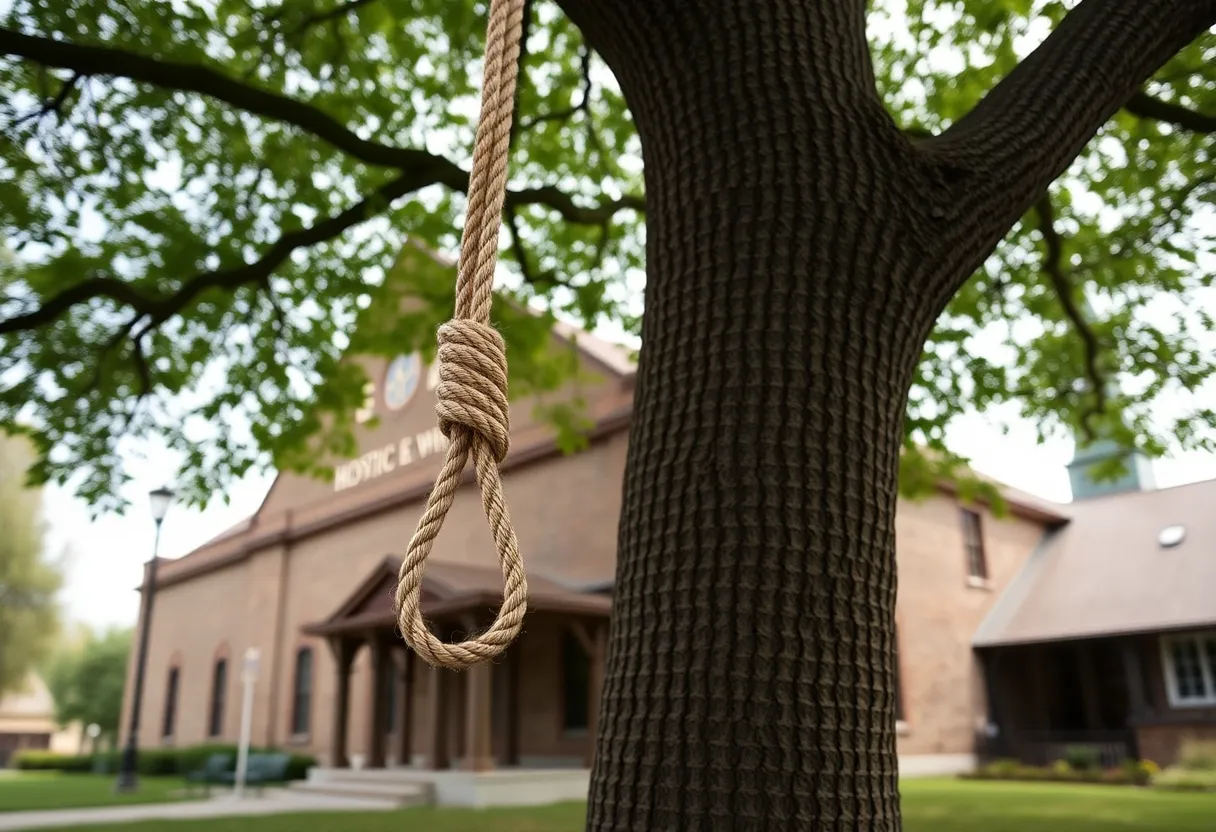 Suspicious rope hanging from a tree outside APEX Museum