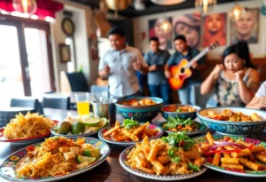 Interior of Tio Lucho's restaurant with diners enjoying Peruvian dishes