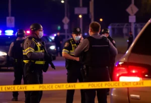 Law enforcement officers at an emergency scene.