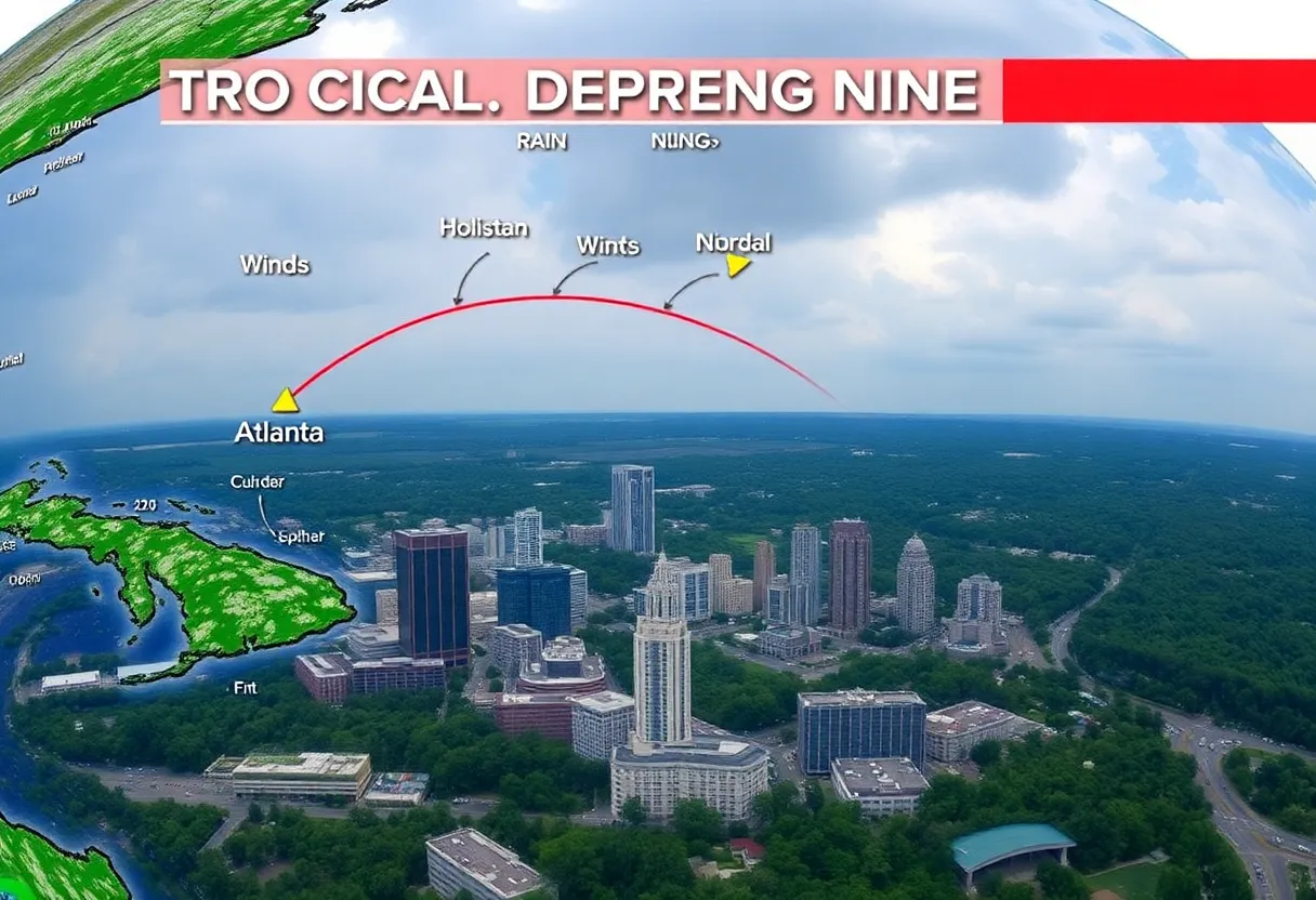 Map showing the path of Tropical Depression Nine impacting Atlanta